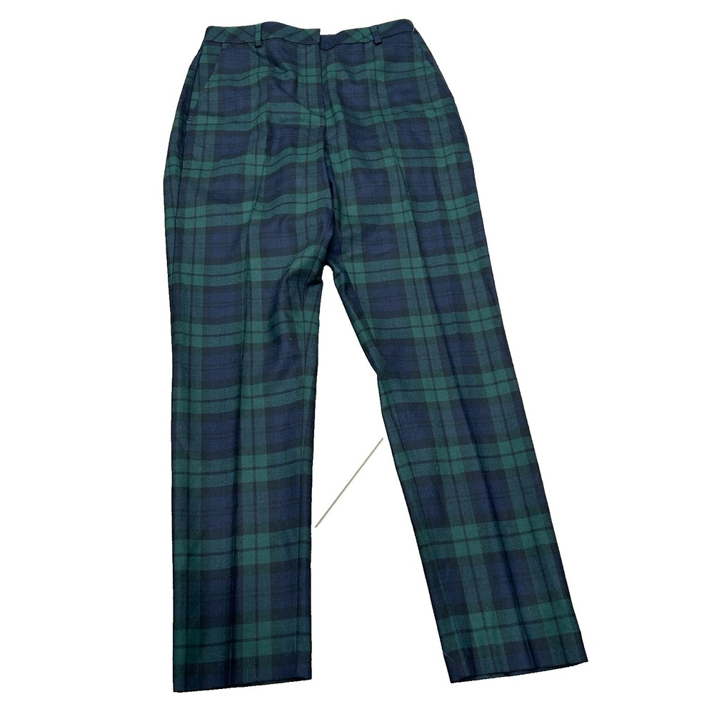 Twisted Tailor Plaid Trousers Womens 6 Green Navy Wool Tailored Pants‎